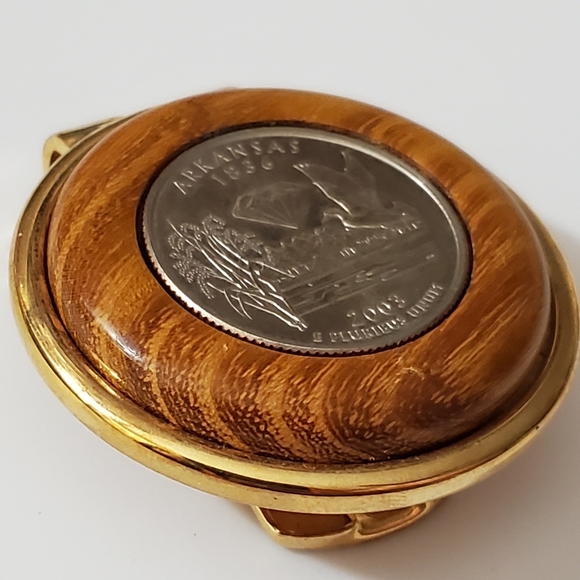 Money clip BEAUTIFUL wooden state quarter Arkansas 2003 gold NICE! Quality! Mens - Picture 5 of 10